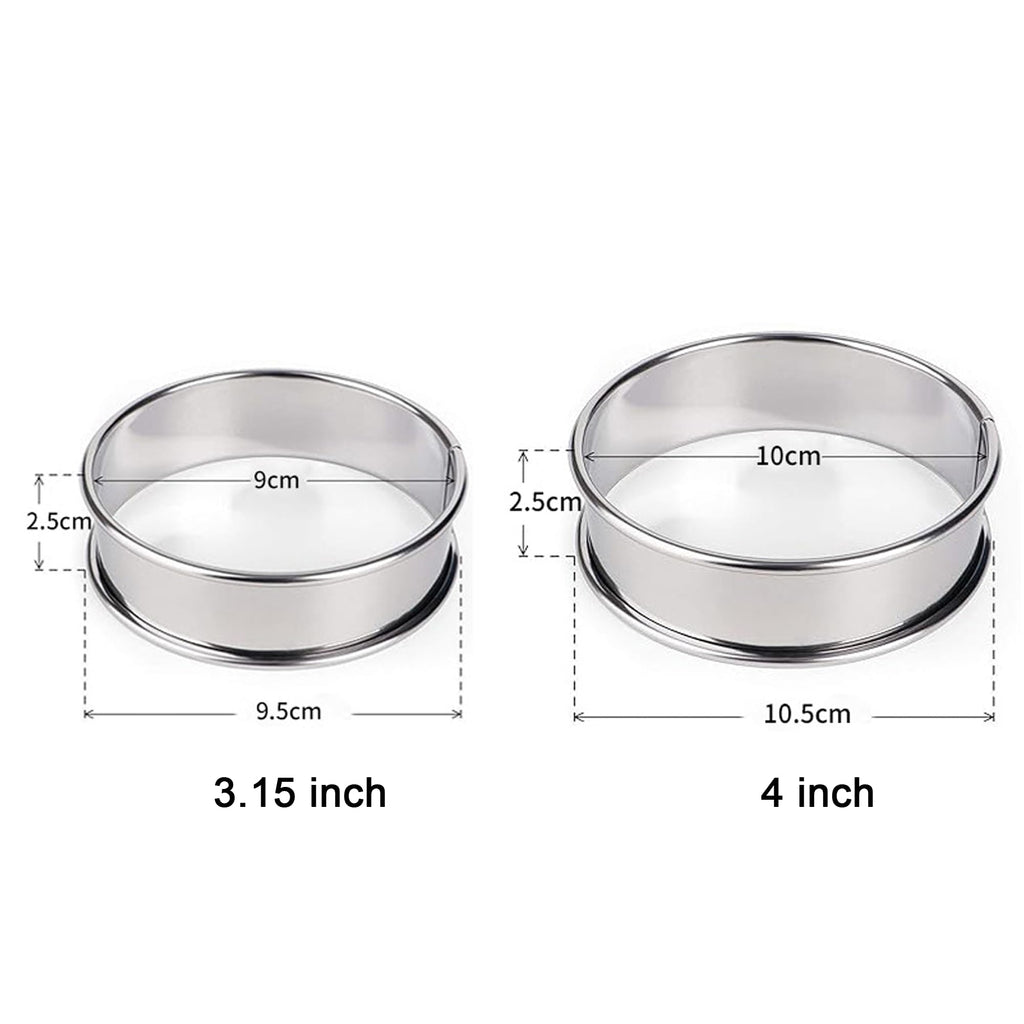 HLMOptimo English Muffin Rings, Stainless Steel Crumpet Rings, 6 Pcs Nonstick Metal Round Ring Molds with Silicone Oil Brush (4 inch 12 pcs)