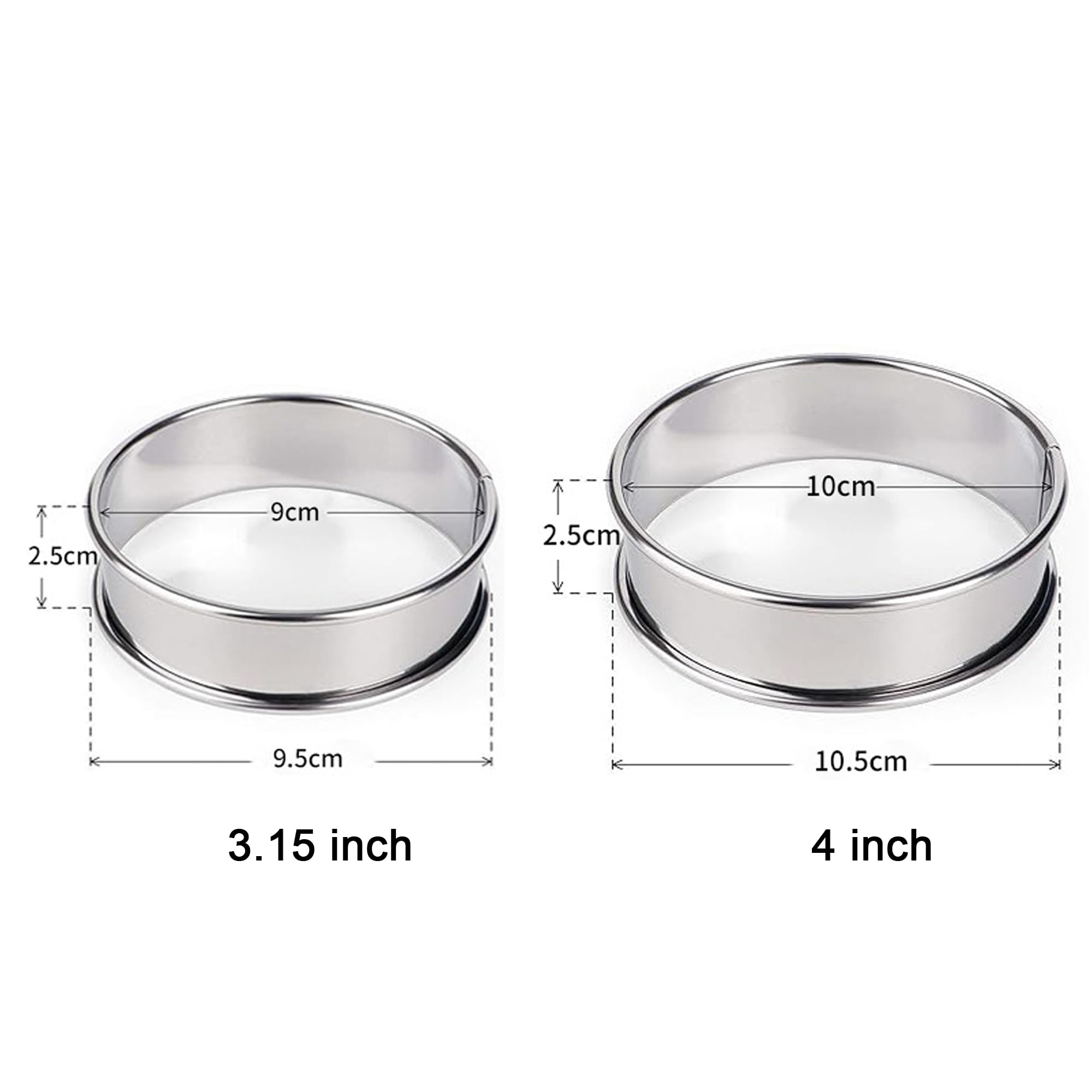 HLMOptimo English Muffin Rings, Stainless Steel Crumpet Rings, 6 Pcs Nonstick Metal Round Ring Molds with Silicone Oil Brush (4 inch 12 pcs)