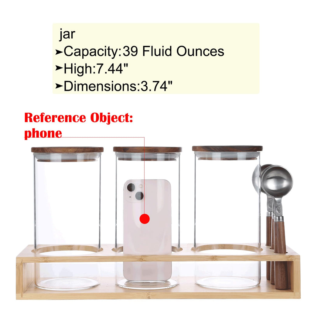 KKC HOME ACCNETS GGlass Canister Set with Bamboo Rack & Scoops-39oz 3 Pack