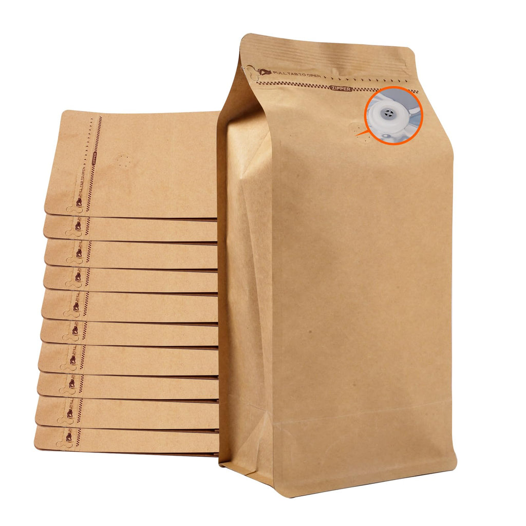 Coffee Bags with Valve (50 PCS,32oz/2lb) Kraft Paper High Barrier Aluminum Foil Flat Bottom Standing Coffee Beans Storage Packaging Bags,Reusable Heat Seal Side Zipper Pouches for Small Business&Home