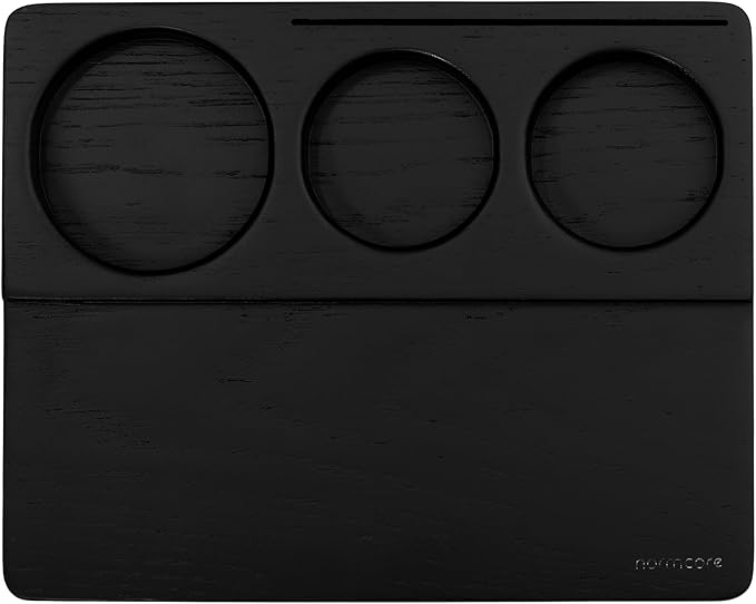 Normcore Tamping Station - Black Oak Wood Espresso Tamping Mat - Wooden Tamping Mat for 51/54/58mm Portafilter, Tamper, Distributor, Puck Screen and Portafilter - Natural Black Stained Oak Wood