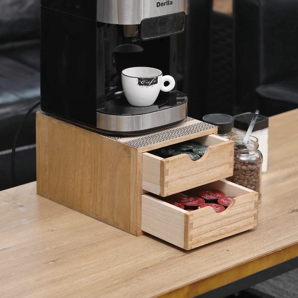 DDYURI Drawer Holder for Coffee Brew - Kitchen Machine Stand Shelf Contertop - Serve Coffee Station and Pod Capsule Storage Organizer for Home Decor Office Storage Solution 2-Tier CF2D2C-Light