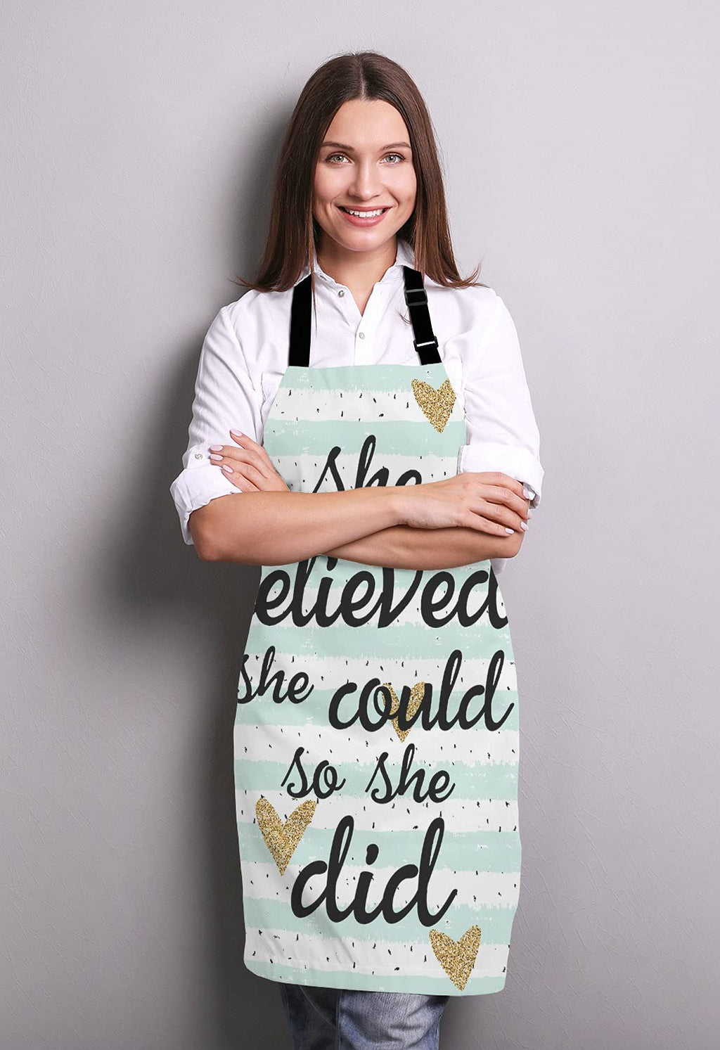 Lefolen She Believed She Could So She Did Inspirational Quotes Adjustable Bib Apron Kitchen Cooking Baking Gardening Apron for Women Men