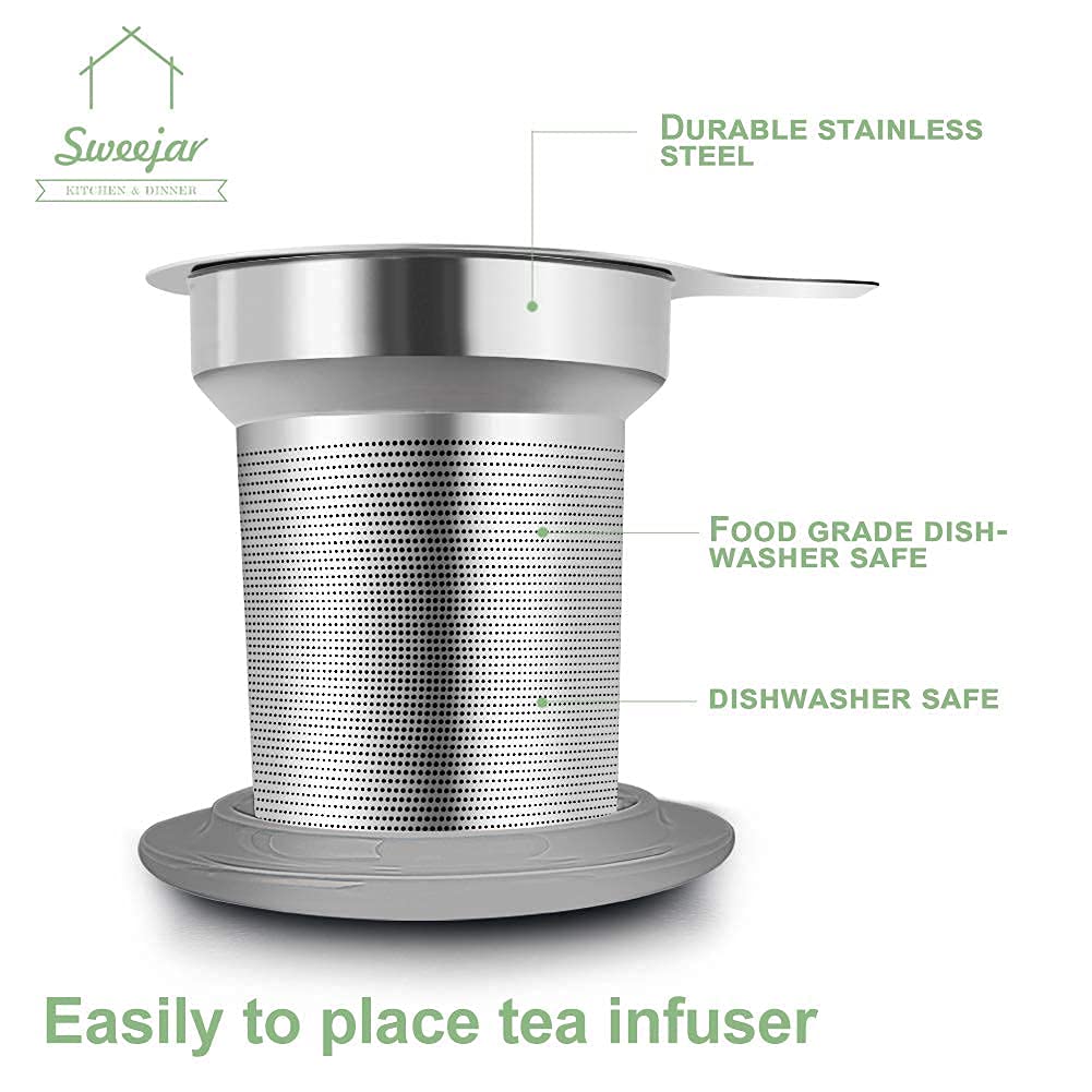 Sweejar Porcelain Tea Mug with Infuser and Lid,Teaware with Filter, Loose Leaf Tea Cup Steeper Maker, 16 Fl Oz for Tea/Coffee/Milk/Women/Office/Home/Gift (Gradient Blue)