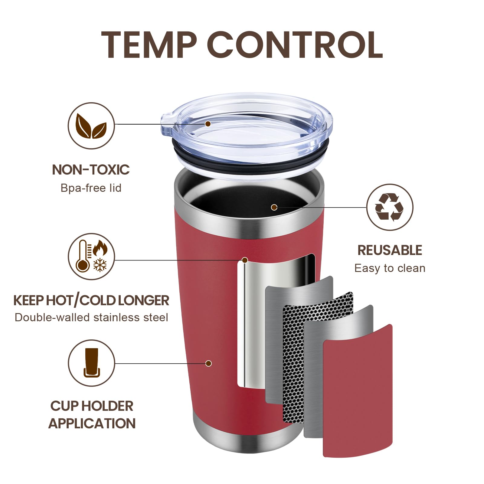 MEWAY 20oz Tumbler 12 Pack Double Wall Vacuum Insulated Travel Mug Bulk, Stainless Steel Tumblers with Lid and Straw, Powder Coated Coffee Cups for Cold & Hot Drinks (Red, Set of 12)