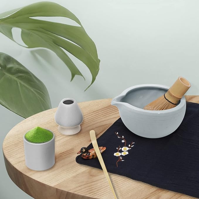 Artcome 9Pcs Japanese Matcha Tea Set, Matcha Bowl with Pouring Spout, Matcha Whisk, Ceramic Whisk Holder, Tea Scoop, Matcha Powder Caddy, Traditional Handmade Matcha Ceremony Gift Box Kit