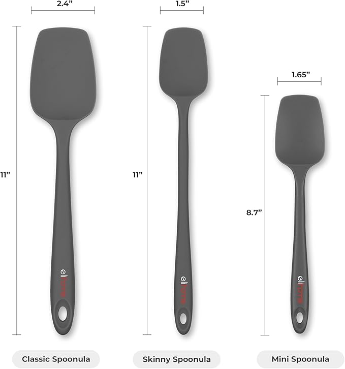 Elihome Mini Silicone Spoonula - Non-Stick Heat Resistant Silicone Scraper Spatula for Mixing, Serving, Scraping, Stirring, and More, 8.75 Inch, Dark Grey