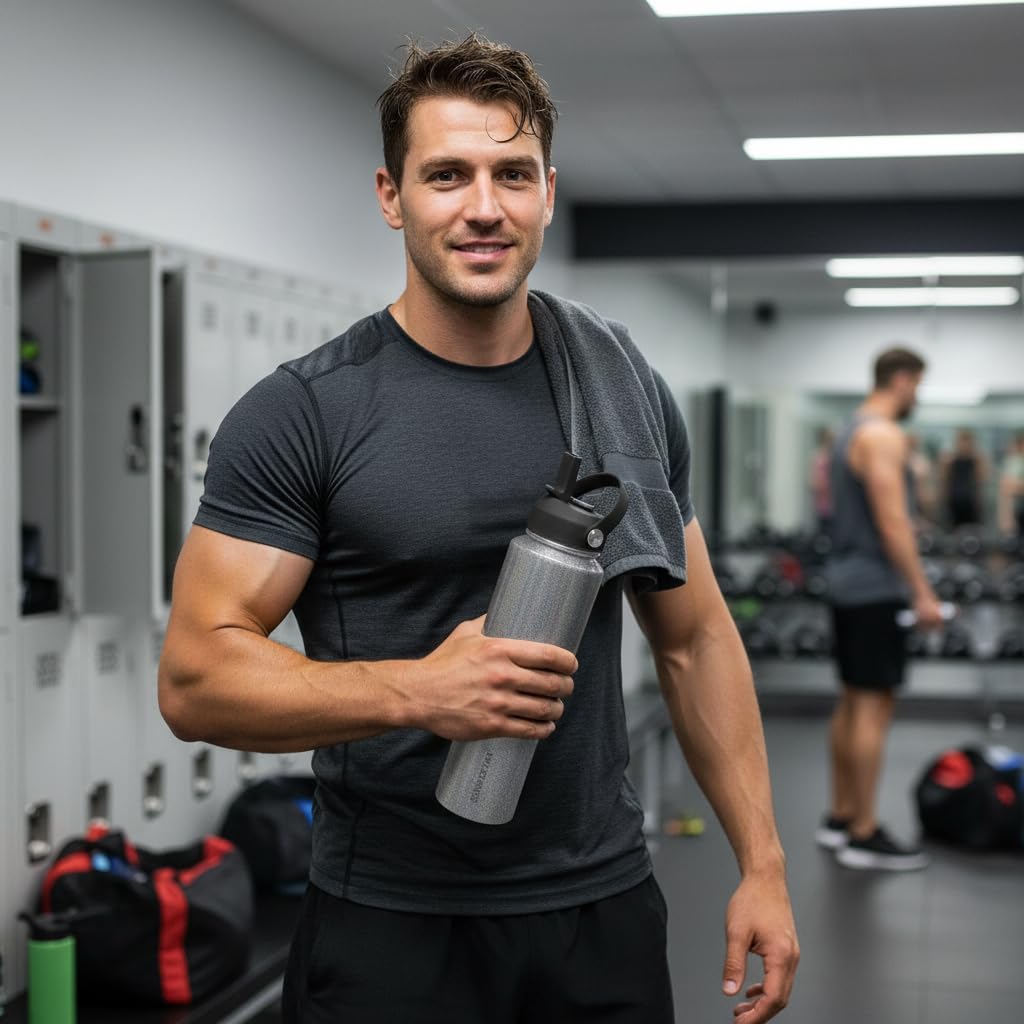 SENDESTAR Water Bottle,Wide Mouth Stainless Steel Vacuum Insulated Double Wall Keep Liquids Cold or Hot All Day,Sweat Proof Sport Design,Fit Car Cup Holder,Laser Grey,40,Ounces