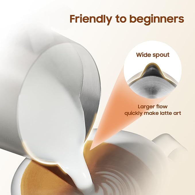 MHW-3BOMBER Milk Frothing Pitcher - 20oz/600ml Milk Frother Cup with U-Shaped Spout - SUS 304 Steaming Pitcher - Cappuccino Latte Art Cup for Barista - Quadrilateral Body - Cream White P5181-OS