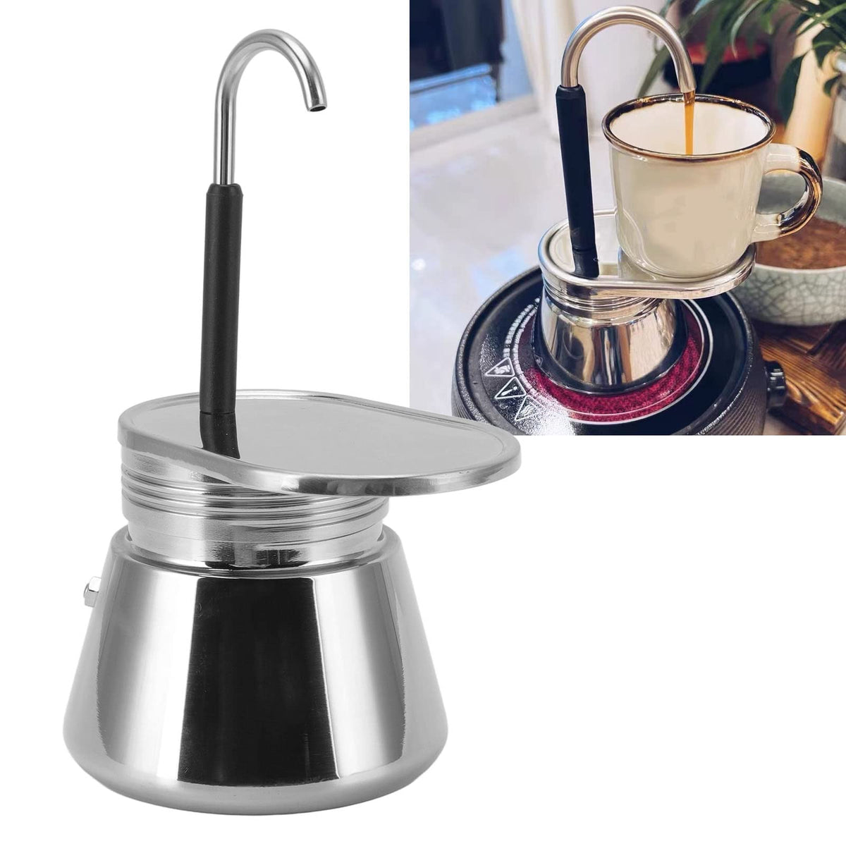 Espresso Maker Single Spout Stovetop Pot Stainless Steel Mini Italian Espresso Percolator Coffee Maker for Home Stove Camping Use