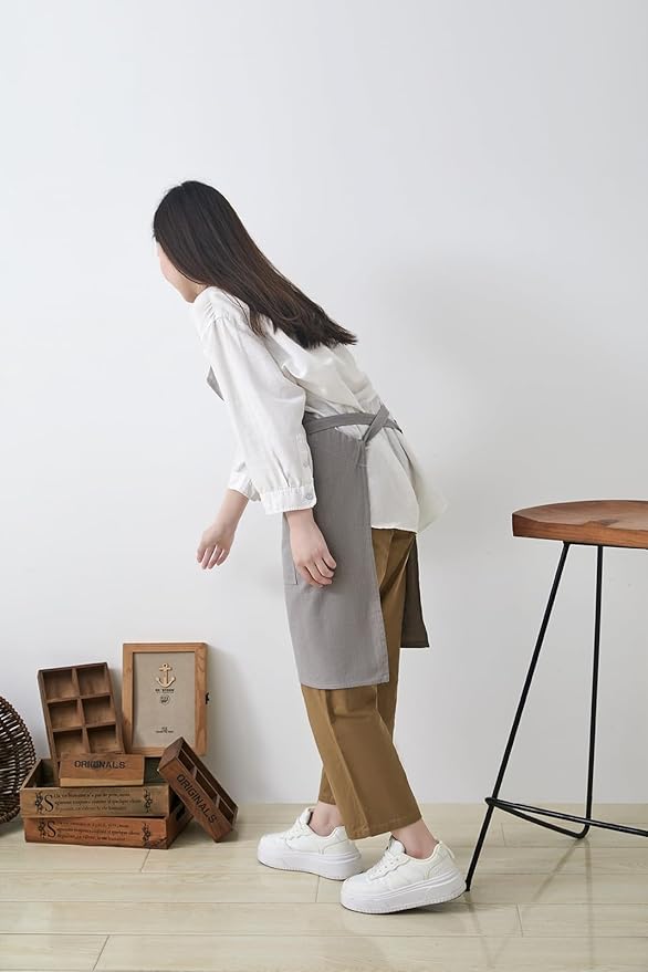 Cotton Linen Apron for Women - Adjustable Casual Apron with Pocktes, Great for Florist, Coffee House and Kitchen