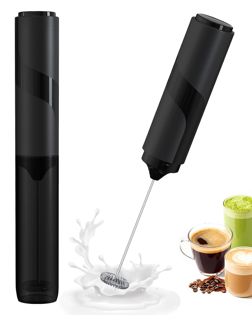 Soenglyun Electric Milk Frother Handheld Foam Maker, Black