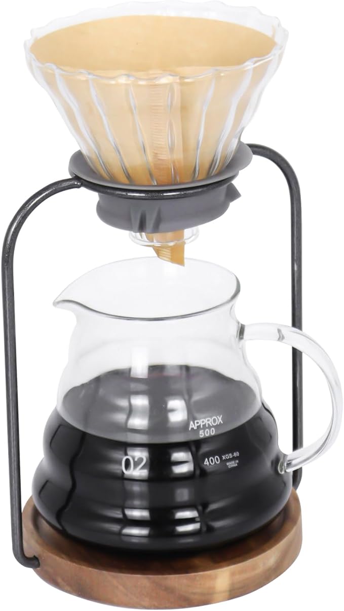 SOTECH Pour Over Coffee Dripper Stand Transparent Glass Dripper Server with Paper Coffee Filters Manual Hand Drip Coffee Brewing Kit for Home Office Camping