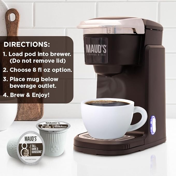 Maud's Dark Roast Coffee Pods, 200ct, Recyclable Single Serve Pods – 100% Arabica Coffee, Compatible with Keurig K Cups Maker