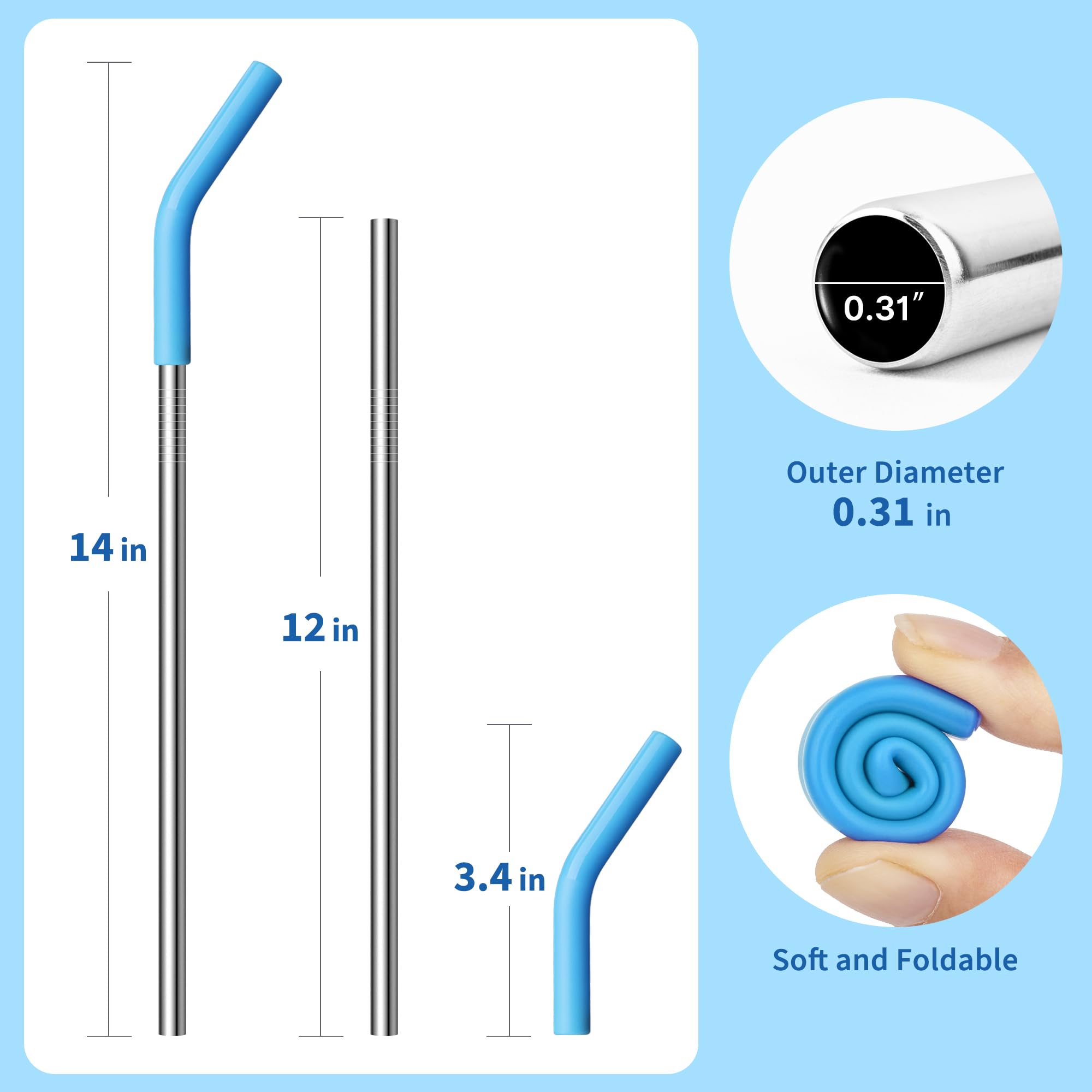 Diumepo Metal Straws Reusable for 40 oz Tumbler, 5 Pcs Extra Long Stainless Steel Straws with Silicone Tips for Stanley,Simple Modern, Meoky 40oz Cup