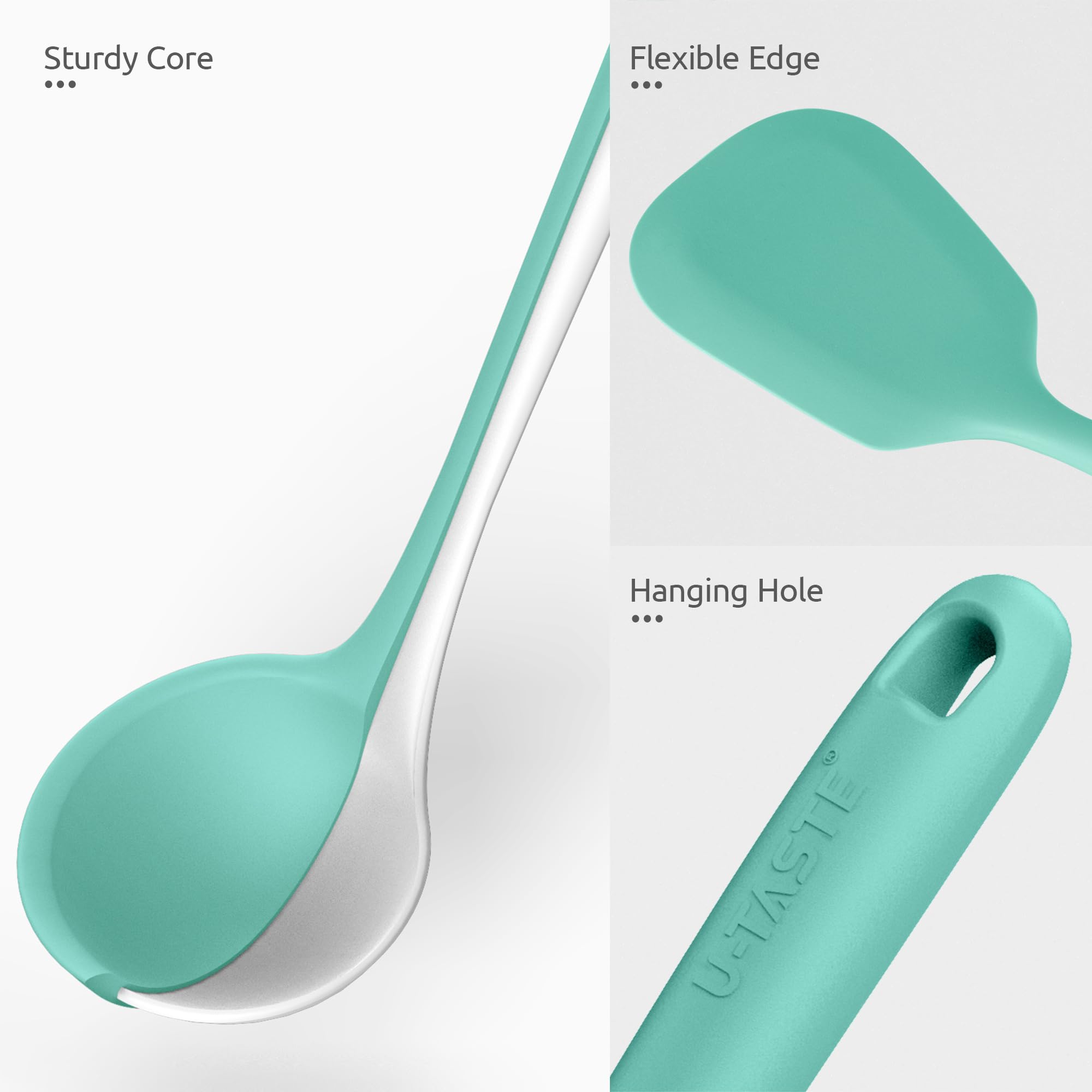 U-Taste Silicone Kitchen Cooking Utensil Set of 5, 13.6" Long, Aqua Sky