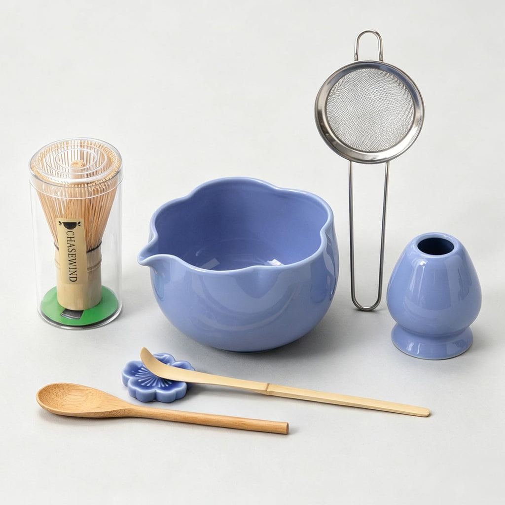 ChaseWind Matcha Set, 8Pcs Floral Ceramic Matcha Kit with Matcha Whisk