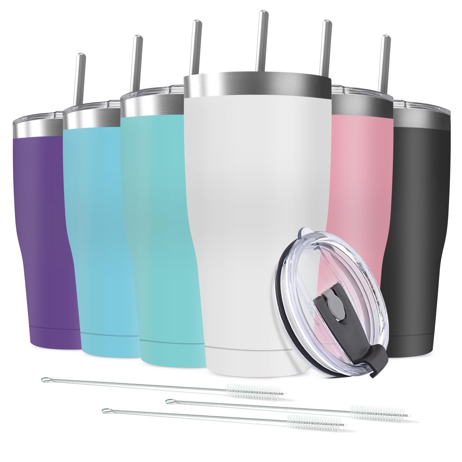 Deitybless 6 Pack 20oz Stainless Steel Tumblers Bulk Reusable Travel Mugs with Lid, Double Wall Powder Coated Coffe Cup for Home, Office, Outdoor Suitable for Vehicle Cup Holders