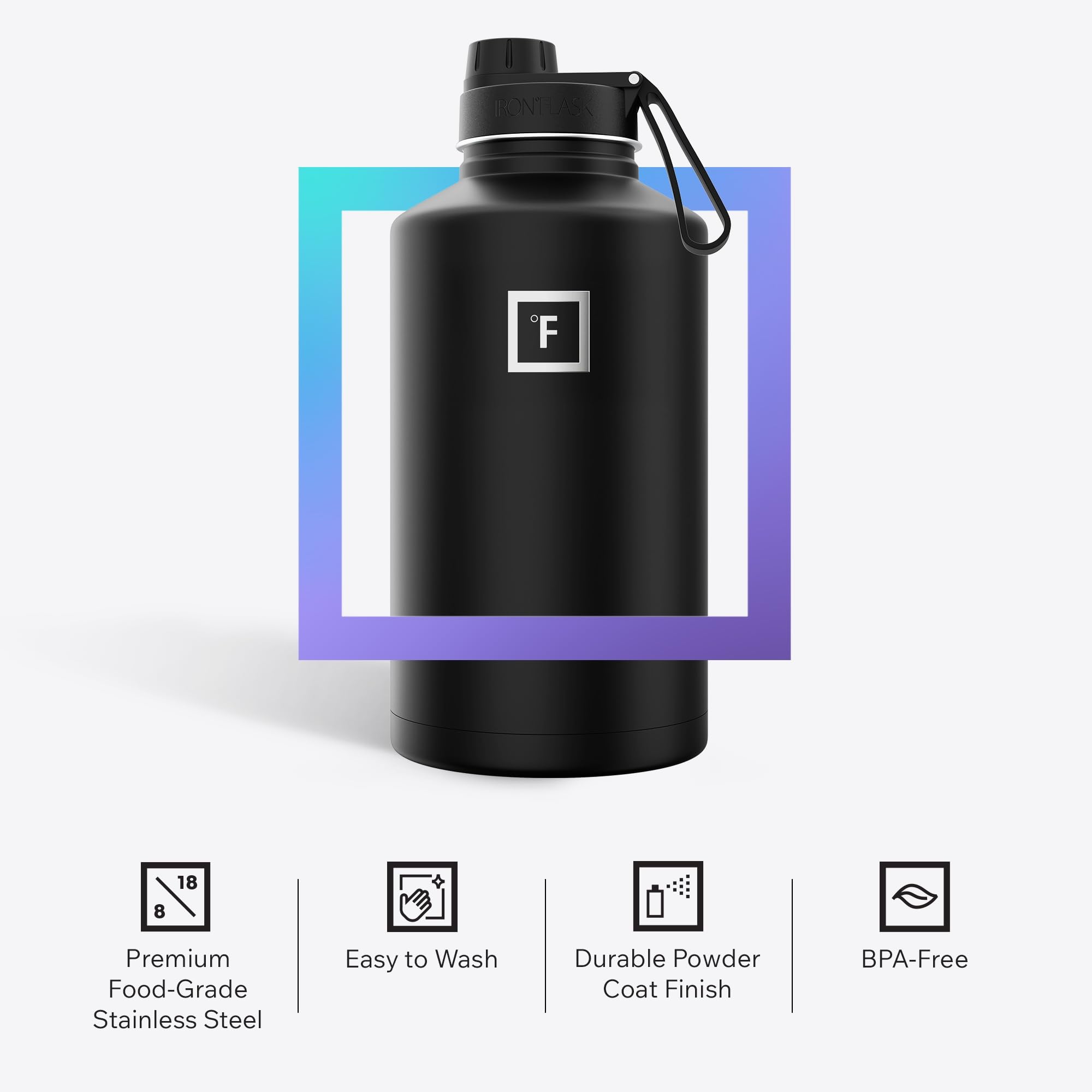 IRON °FLASK Camping & Hiking Hydration Flask with Spout, Wide Mouth Insulated Stainless Steel Sports Water Bottle - 64 oz Sky
