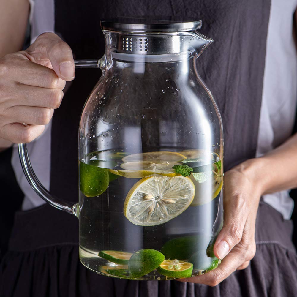 Abdodar 68oz Glass Pitcher with Lid and Handle - High Heat Resistance Glass Water Pitcher for Hot/Cold Water & Iced Tea (2.0L)