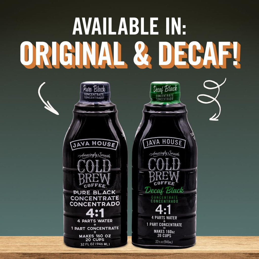 JAVA HOUSE Cold Brew Coffee, Decaf Colombian 4:1 Liquid Concentrate, 32 Ounce Bottle