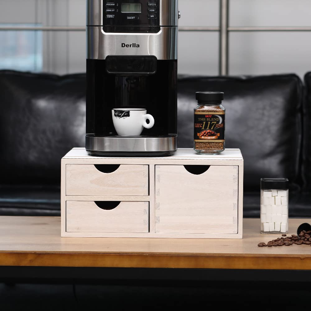 DDYURI Kitchen Storage Organizer with 3 Drawers for Coffee Brew K Cup/Coffee Pod Holder - Office Organization Drawer for Desk, Multi-Purpose Mini Wood Cabinet Countertop Stand Shelf CF2D3C White