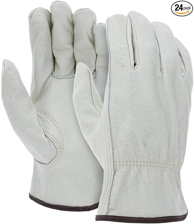 ATERET 12 Pairs Medium Heavy Duty Durable Cowhide Leather Work Gloves I Driver Gloves for Truck Driving, Warehouse, Gardening, Farming