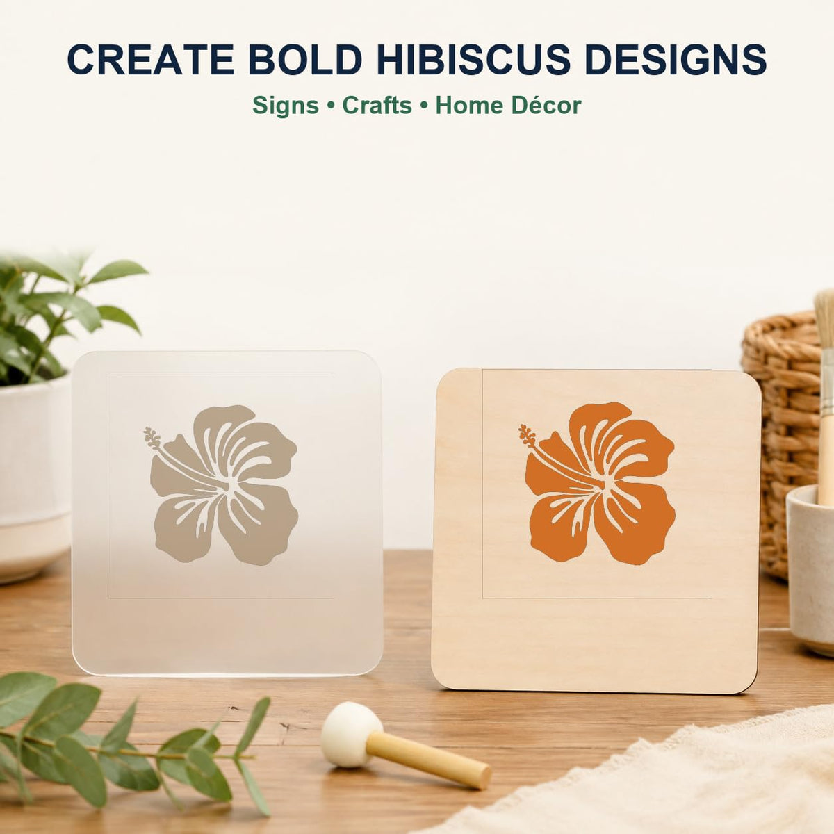 MAGJUCHE Hibiscus Stencil 12 Inches, Reusable Spring Flower Stencil for Painting DIY Crafts Decor