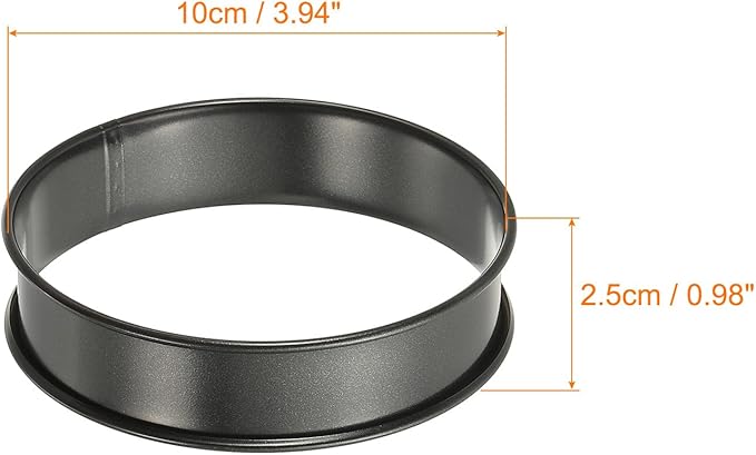 HARFINGTON 8pcs Crumpet Rings 3.94" Nonstick Round Cake Ring Stainless Steel Double Rolled English Pastry Rings for Kitchen Baking Crumpet Dessert, Black