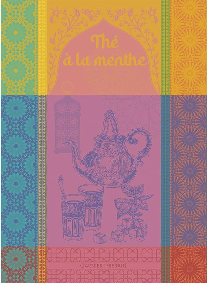 Garnier Thiebaut The Menthe Rose (Pink Mint Tea) French Kitchen Towel 22"x30", Cotton, Jacquard