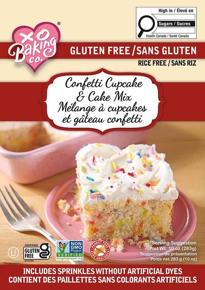XO Baking Co. Gluten Free Confetti Cupcake & Cake Mix - Includes Sprinkles Without Artificial Dyes; Non-GMO; Rice Free; Peanut Free; No Preservatives, Artificial Flavors or Colors, 10oz