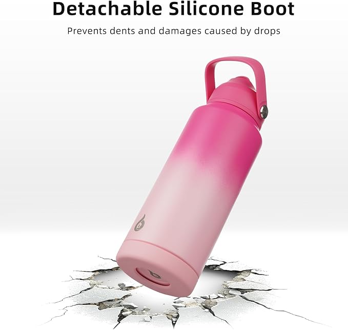 BJPKPK Insulated Water Bottle with Straw Lid, 18oz Thermos Water Bottles with Soft Nozzle, Flex Handle & Non-slip Boot, BPA Free Leak Proof Stainless Steel Metal Thermos, Tumblers, Cups,Cherry