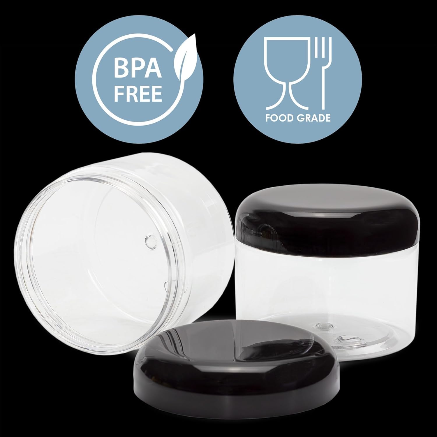 Cornucopia Brands 16oz Clear Plastic Jars w/Domed Lids (6-Pack); BPA Free PET Stackable Straight Sided Canisters for Bathroom & Kitchen Storage