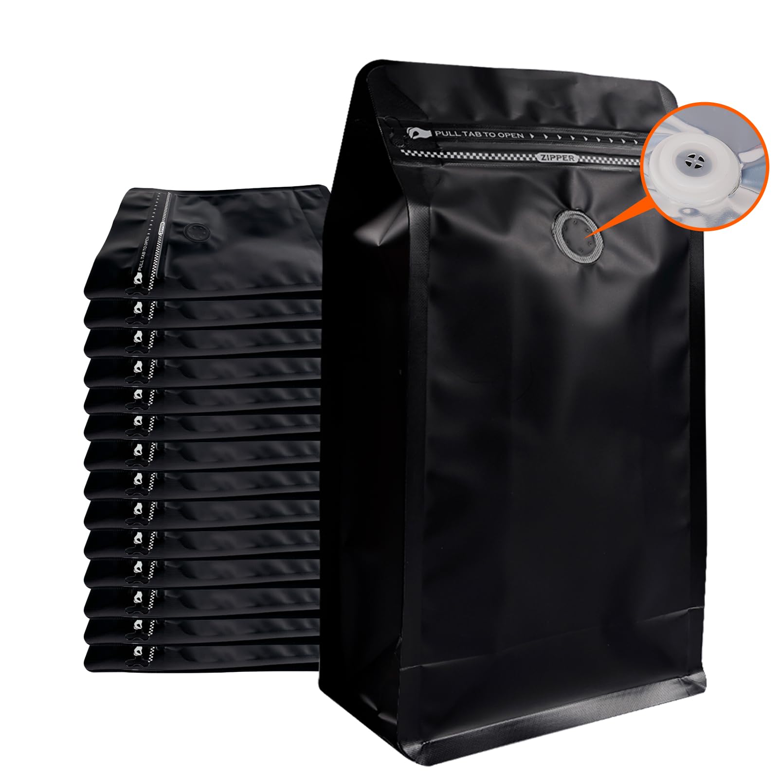 Coffee Bags with Valve (50 PCS,8oz/0.5lb) Black High Barrier Aluminum Foil Flat Bottom Standing Coffee Beans Storage Packaging Bags, Reusable Heat Seal Side Zipper Pouches for Small Business and Home