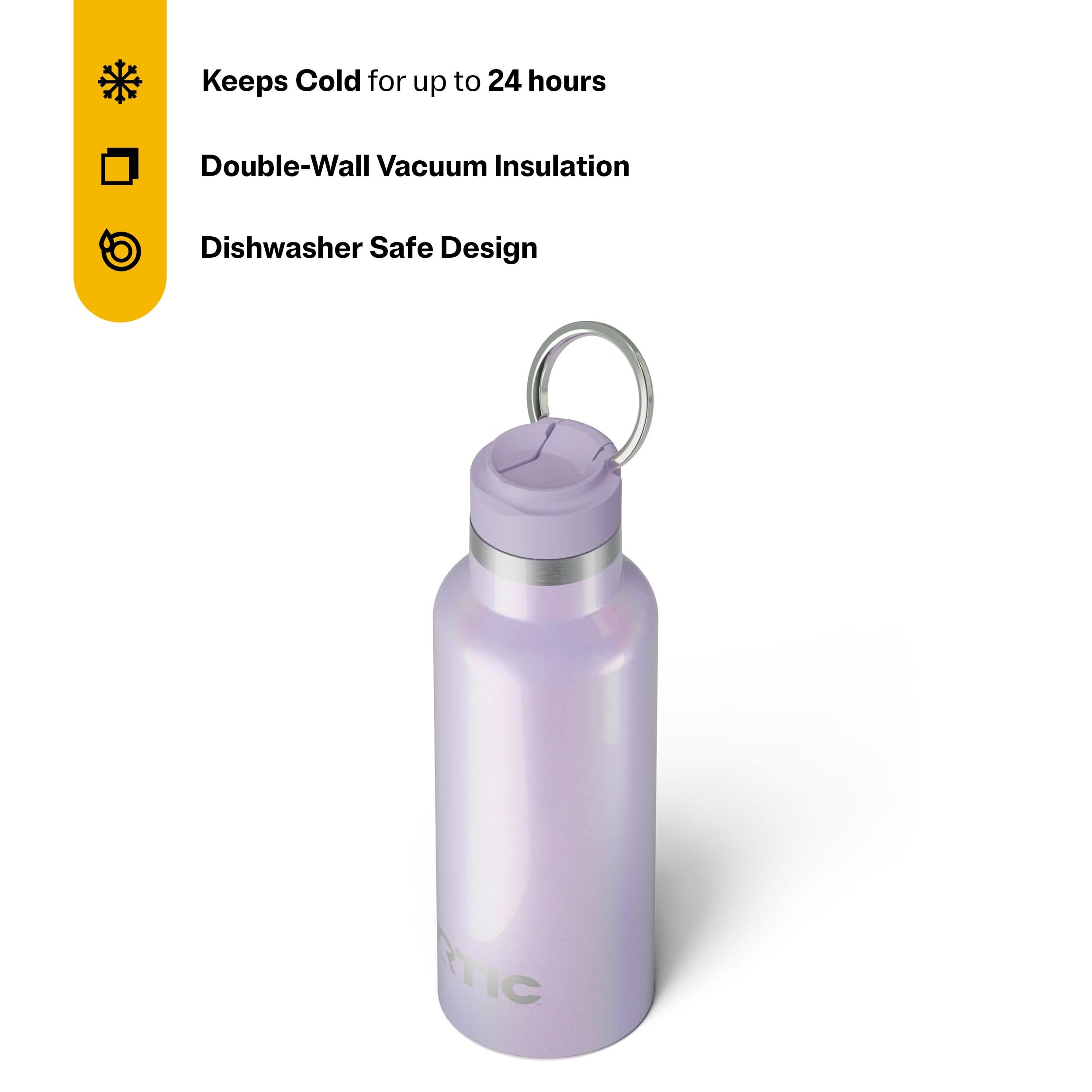 RTIC 16oz Journey Water Bottle Ceramic Lined Metal Stainless Steel Vacuum Insulated, BPA Free, Reusable, for Water, Hot and Cold Drinks, Travel, Sports, Camping, Lavender Glitter