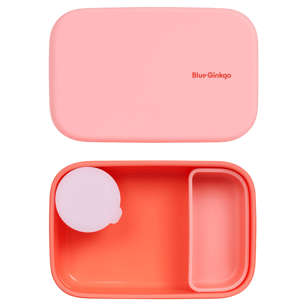 BLUE GINKGO Bento-Style Silicone Lunch Box Set, Coral, Made in Korea