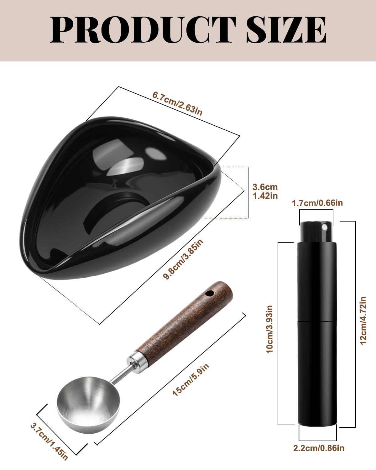PROKITCHEN Coffee Dosing Cup Set, Ceramic Espresso Dosing Cup, 10ml Coffee Spray Bottle, 15ml 304 Stainless Steel Measuring Spoon with Wooden Handle