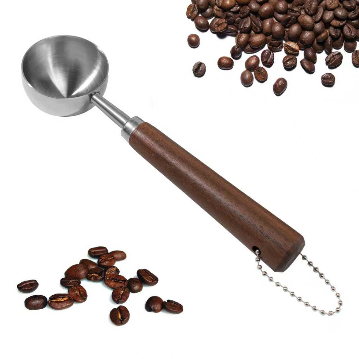 2PCS Vintage Coffee Measuring Spoon， 30ml/10g Capacity coffee scoop for ground coffee、Coffee Beans And Tea，304 Stainless Steel coffee spoons with long Wooden Handle（Silver)