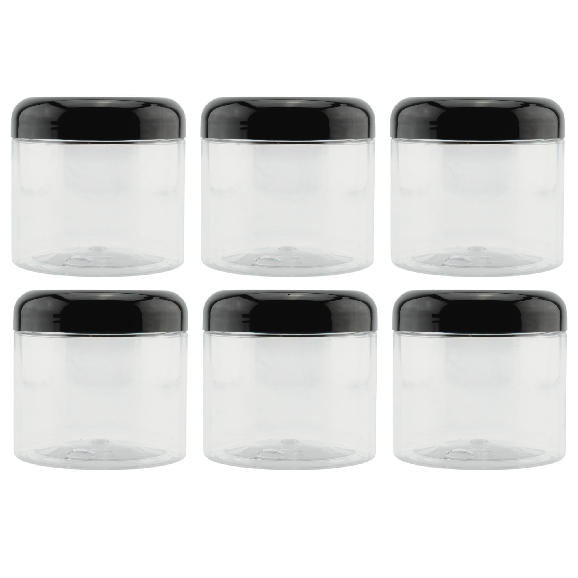 Cornucopia Brands 16oz Clear Plastic Jars w/Domed Lids (6-Pack); BPA Free PET Stackable Straight Sided Canisters for Bathroom & Kitchen Storage