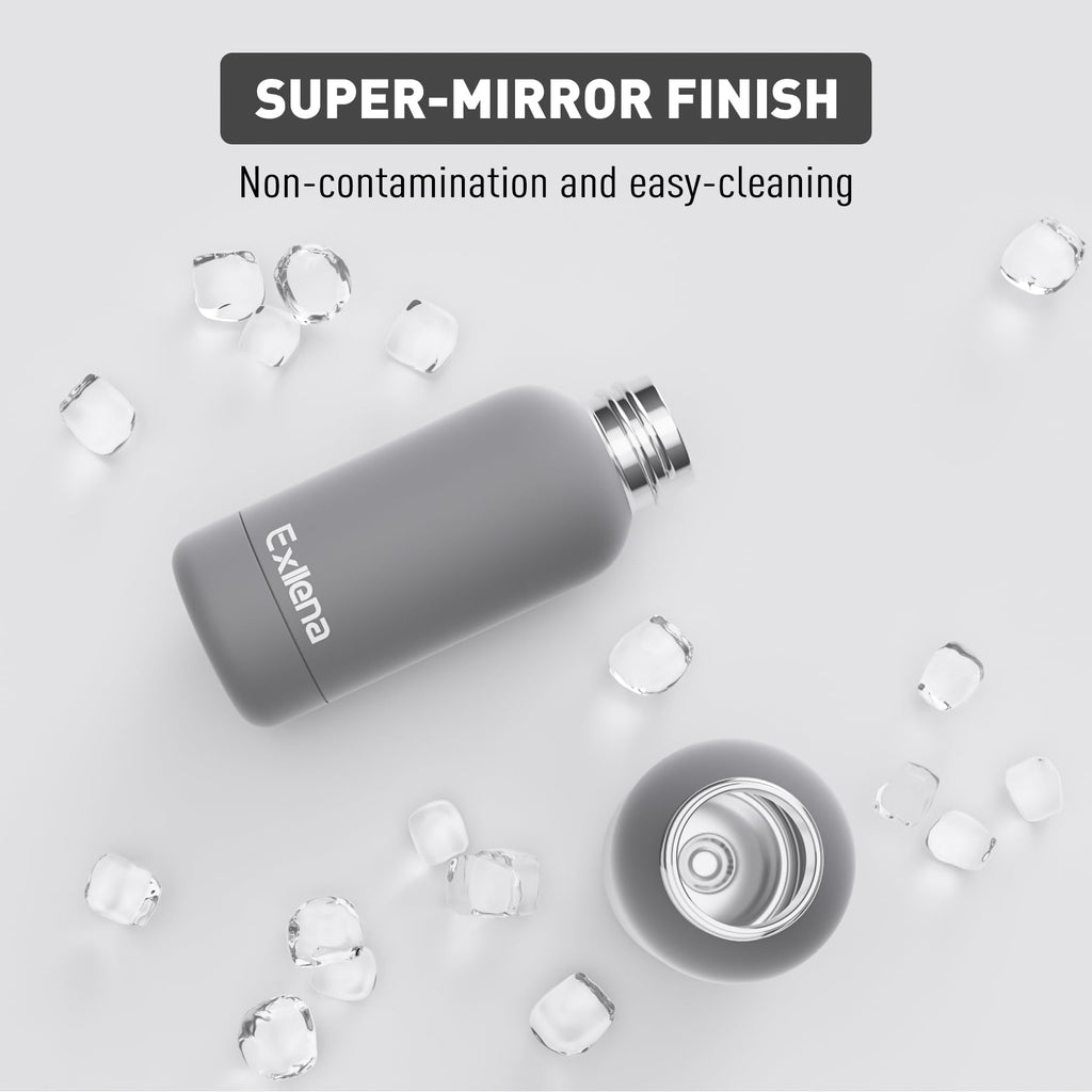 Exllena Small Water Bottle 12oz with Clip, Double Wall Stainless Steel Vacuum Small Insulated Water Bottle Keeps Drinks Cold 24 Hrs/Hot 12 Hrs for Kids Handbag School BPA Free (Grey)