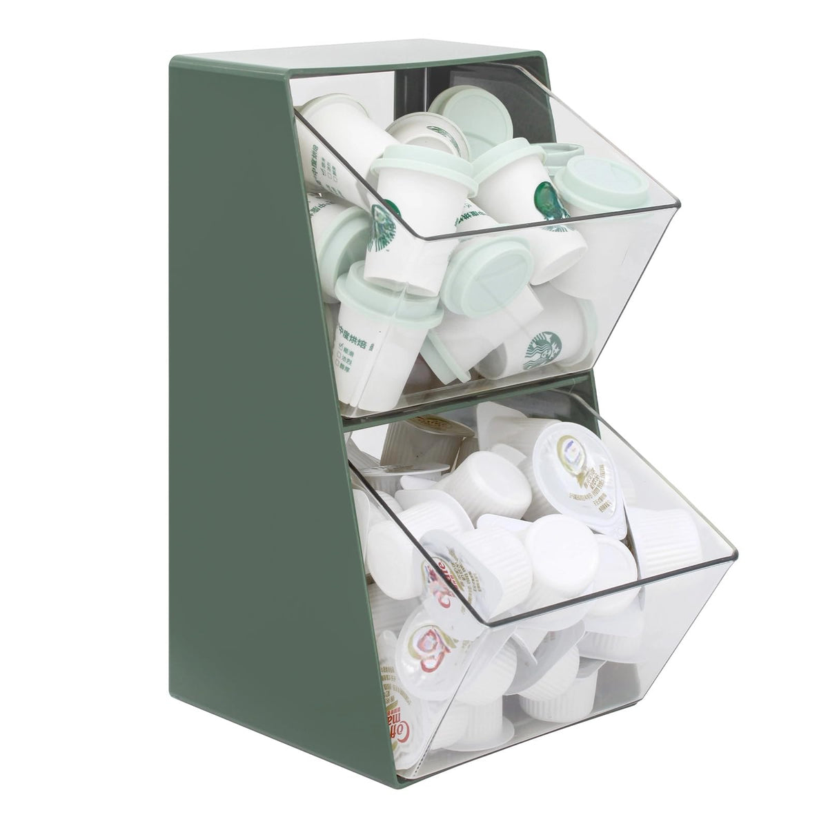 2 Pack Coffee Pod Holder K Cup Storage Organizer for Home Office Bar Countertop Organiser Storage Bins for Coffee Station Counter Container for Tea bag Sugar Creamer Filter Green