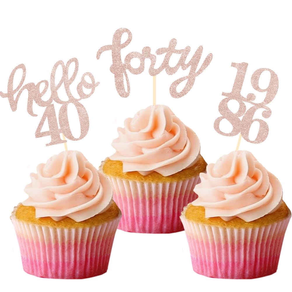 Black Glitter 40th Birthday Cupcake Toppers