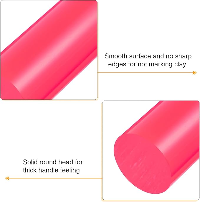 HARFINGTON Acrylic Clay Roller 7.28 Inch x 1 Inch Solid Non-Stick Plastic Round Tube Roller Polymer Clay Rod Fondant Rolling Pin for Shaping, Sculpting, Modeling DIY Crafts, Rose Red
