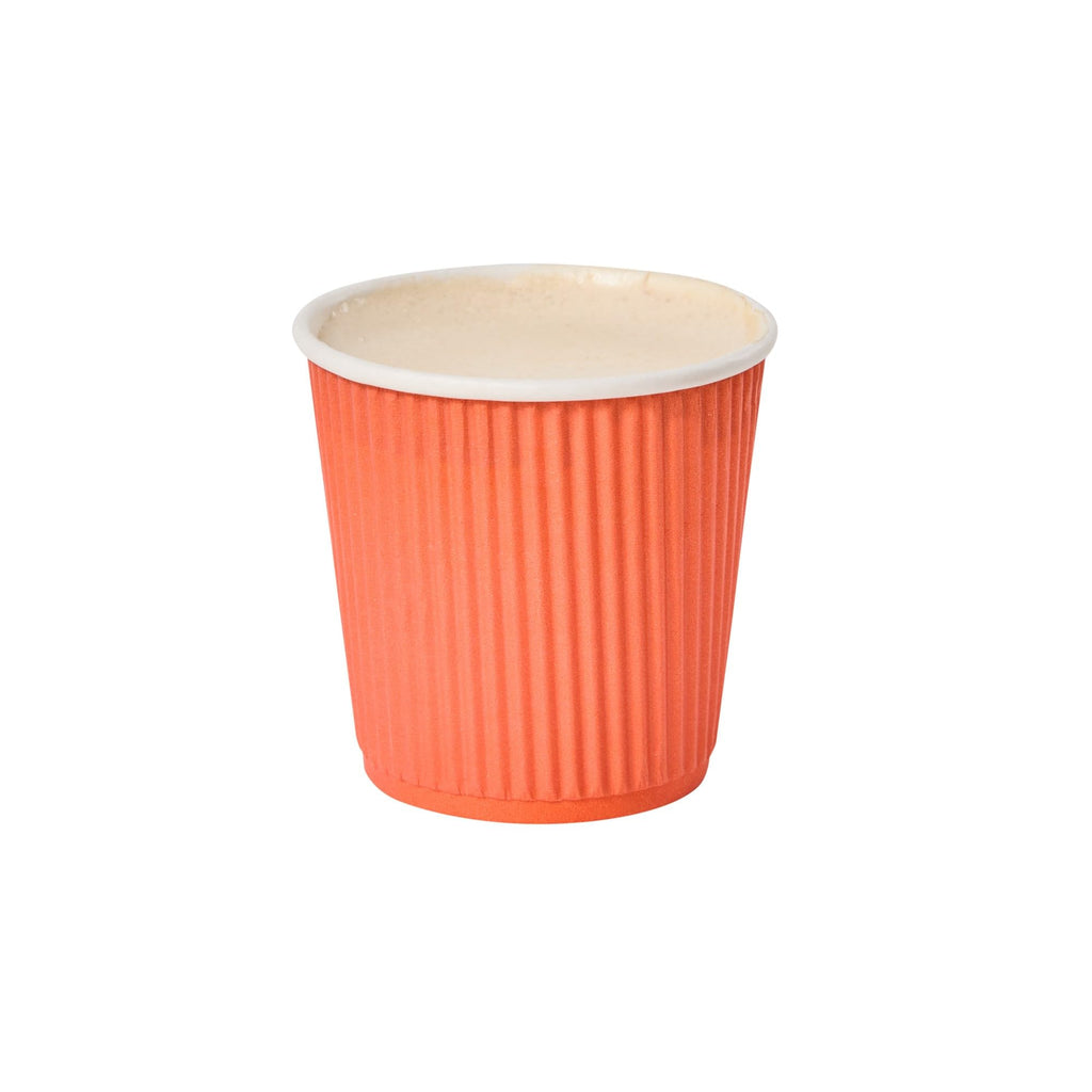 Restaurantware Ripple Wall Coffee Cups 25 Count 4 Ounce Insulated Tangerine Orange Paper Cups, Rolled Rim Spill-Resistant Disposable Paper Non-Slip for Coffee, Beverages