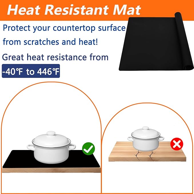 49.2''x15.7''(125cmx40cm) Extra Large Silicone Mat, Silicone Mats for Kitchen Countertop, Heat Resistant Mat Kitchen Island Countertop Protector, Waterproof Kitchen Counter Mats, Black