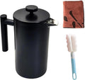YJX 34oz Coffee Maker, Stainless Steel French Press, 1 Liter Camping Coffee Pot, Tea Maker, 34 Ounce Travel Coffee Presses, Heat Resistant Double Insulated (Black)