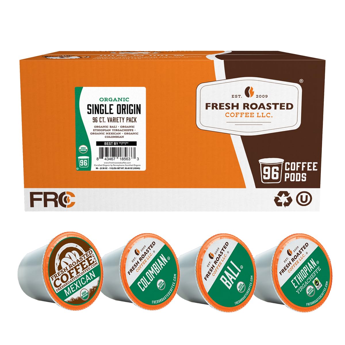 Fresh Roasted Coffee, Organic Bali Blue Moon K-Cup Pods for Keurig Brewers, Medium Roast, USDA Organic, Kosher, 24 Count (Pack of 3)