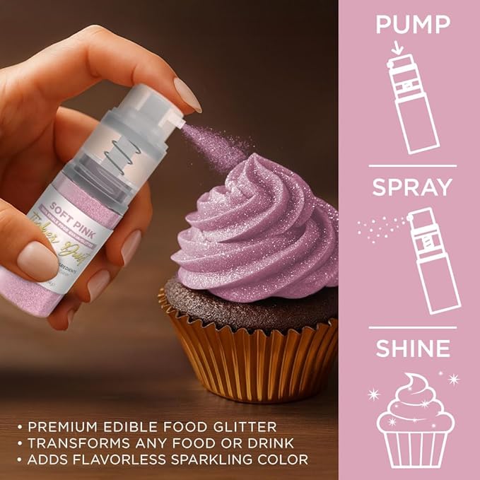 Bakell - Soft Pink Tinker Dust (4g, 1x Mini Spray Pump) Edible Glitter for Food, Desserts, and Beverages!