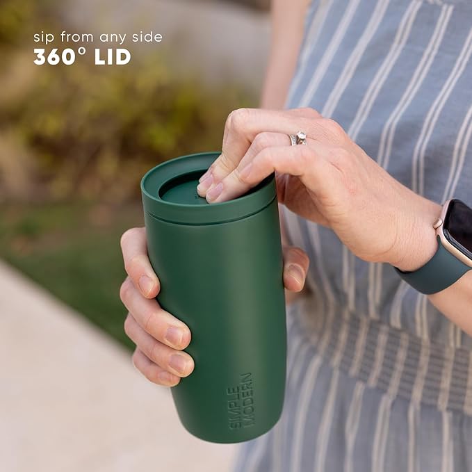 Simple Modern Travel Coffee Mug Tumbler with 360° Lid | Ceramic-Lined Insulated Stainless Steel Cold Brew Iced Coffee Cup Thermos | Gifts for Women Men Her Him | Voyager Signature | 16oz | Slumberland