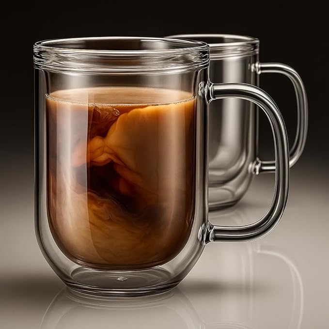 Aquach 16oz Double Walled Glass Coffee Mugs Set of 2, Insulated Teacups